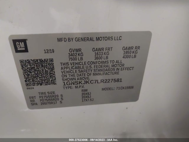 Chevrolet Suburban Premier 2020 1GNSKJKC7LR227581 Image 9