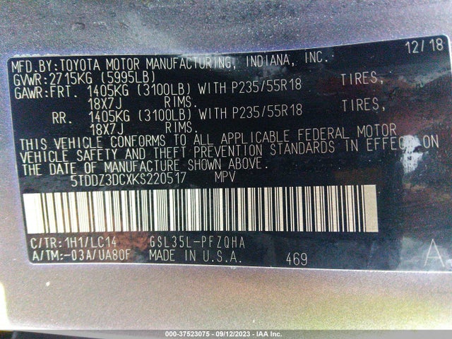 Toyota Sienna Xle 7 Passenger 2019 5TDDZ3DCXKS220517 Image 9