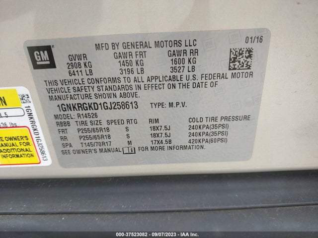 Chevrolet Traverse Lt 2016 1GNKRGKD1GJ258613 Image 9