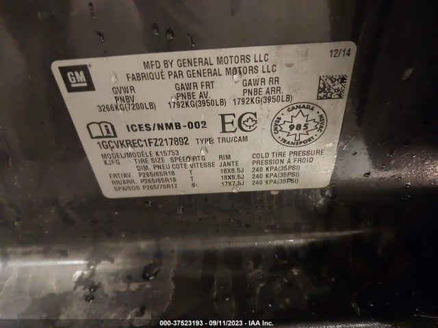 Chevrolet Silverado 1500 1lt/2lt 2015 1GCVKREC1FZ217892 Image 9