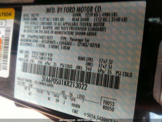3FA6P0SU1KR213022 Ford Fusion Energi Titanium
