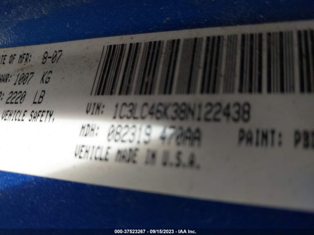 2008 CHRYSLER SEBRING LX VIN: 1C3LC46K38N122438