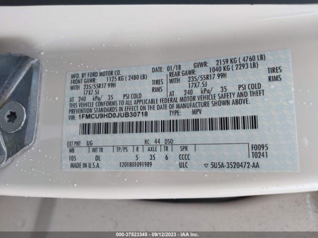 1FMCU9HD0JUB30718 Ford ESCAPE SEL