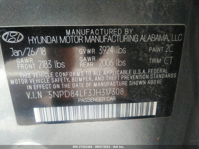 2018 HYUNDAI ELANTRA VALUE EDITION VIN: 5NPD84LF3JH317308