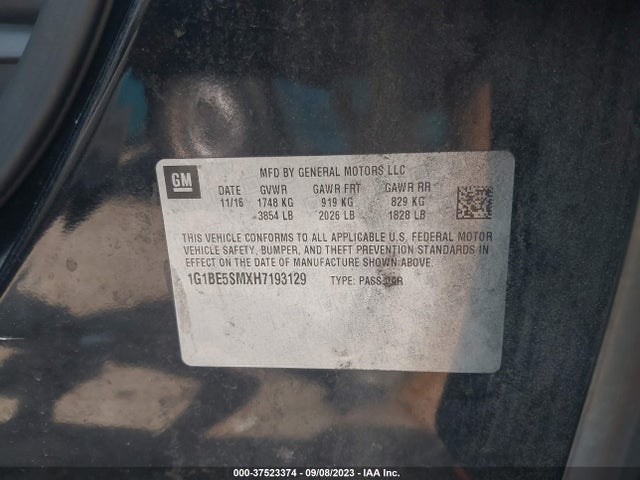 Chevrolet CRUZE LT 2017 1G1BE5SMXH7193129 Image 9