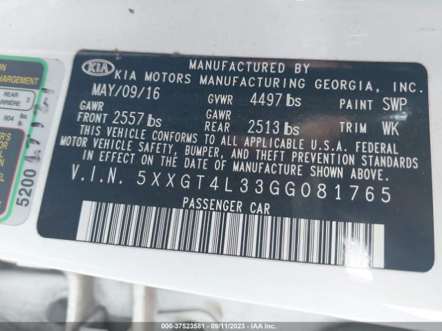 5XXGT4L33GG081765 KIA Optima Lx