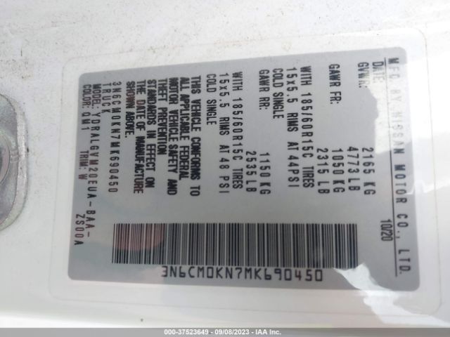 3N6CM0KN7MK690450 Nissan Nv200 Compact Cargo Sv