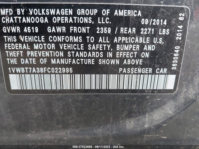 1VWBT7A38FC022995 Volkswagen Passat 1.8t Sport