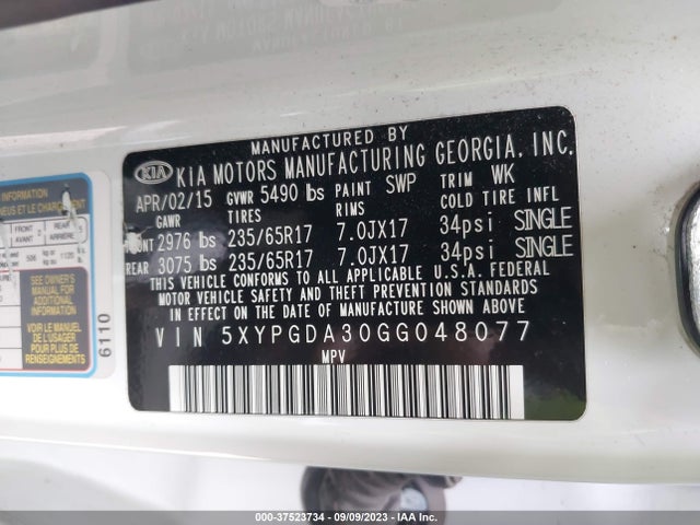 KIA SORENTO LX 2016 5XYPGDA30GG048077 Image 9