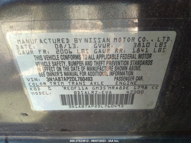 2013 NISSAN SENTRA SR VIN: 3N1AB7AP2DL760493