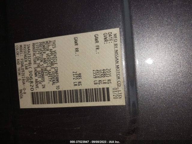 2020 NISSAN LEAF SV 40 KWH VIN: 1N4AZ1CP8LC306820