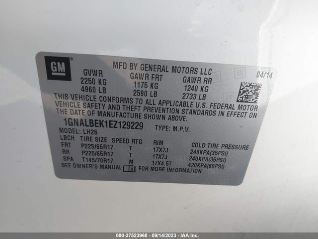 Chevrolet EQUINOX LT 2014 1GNALBEK1EZ129229 Image 9