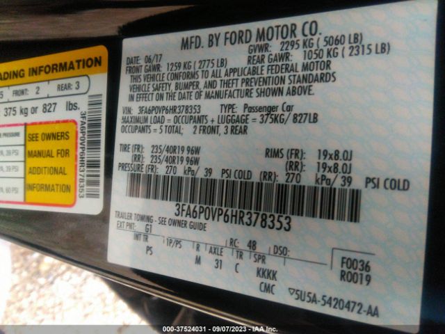 2017 FORD FUSION 3FA6P0VP6HR378353 Photo 8