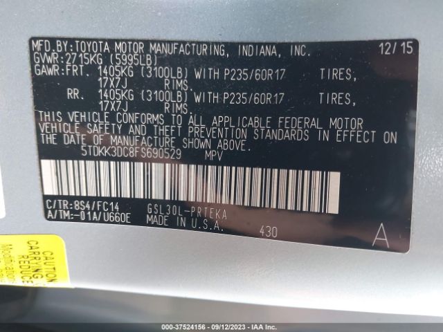 5TDKK3DC8FS690529 Toyota SIENNA LE