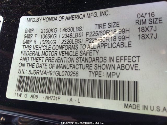 5J6RM4H91GL070258 Honda Cr-v Touring