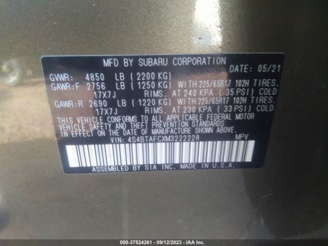 4S4BTAFCXM3222228 Subaru Outback Premium