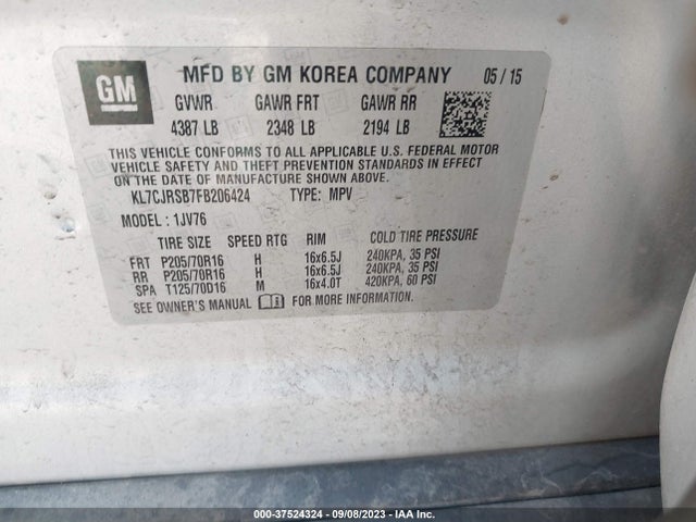 Chevrolet Trax Lt 2015 KL7CJRSB7FB206424 Image 9
