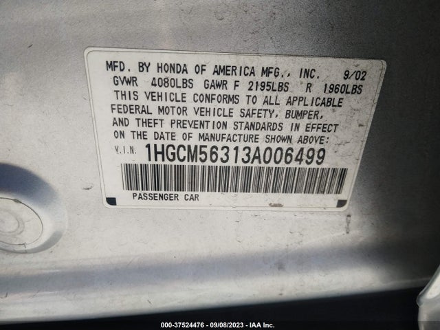 2003 HONDA ACCORD SDN LX VIN: 1HGCM56313A006499