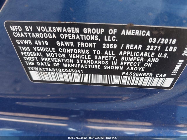 1VWAT7A31GC045841 Volkswagen Passat 1.8t S