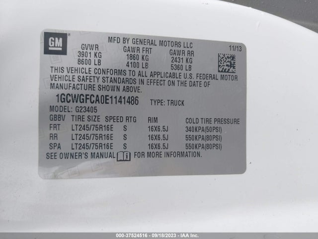 Chevrolet Express 2500 Work Van 2014 1GCWGFCA0E1141486 Image 9