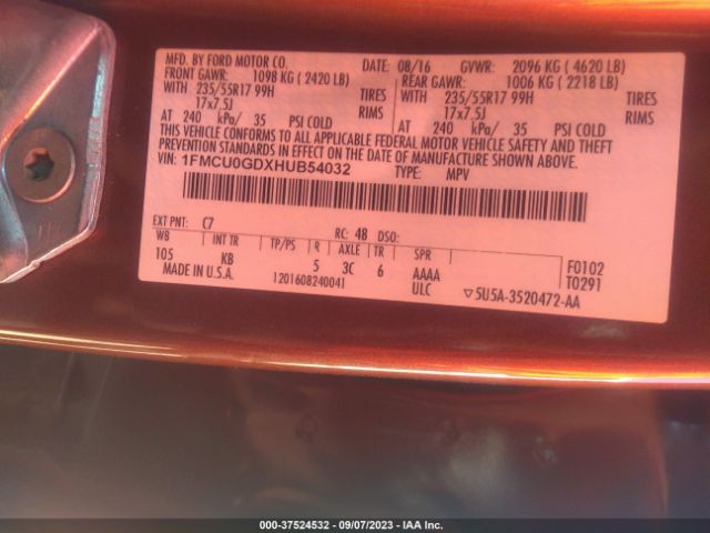 1FMCU0GDXHUB54032 Ford ESCAPE SE