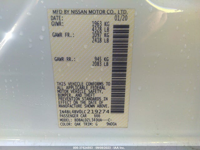 Nissan Altima 2.5 S 2020 1N4BL4BV0LC219274 Image 9