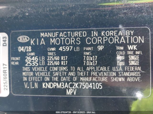 KNDPM3AC2K7504105 KIA Sportage Lx