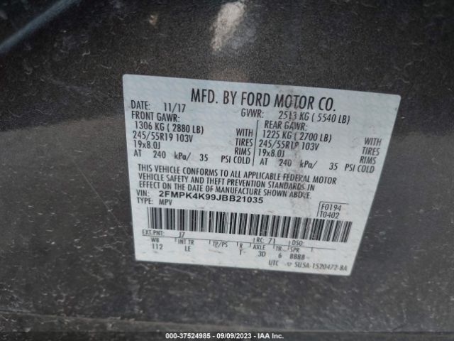 2FMPK4K99JBB21035 Ford Edge Titanium