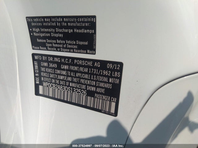 2013 PORSCHE BOXSTER S VIN: WP0CB2A83DS132526