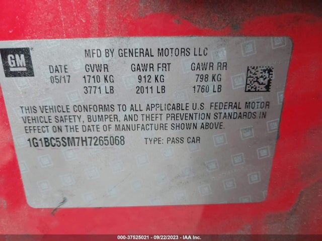 Chevrolet CRUZE LS 2017 1G1BC5SM7H7265068 Image 9