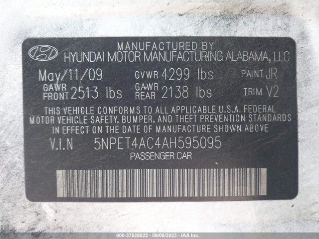 2010 HYUNDAI SONATA GLS VIN: 5NPET4AC4AH595095