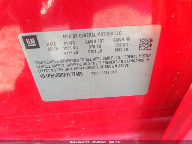 Chevrolet CRUZE LT 2015 1G1PE5SB6F7277465 Image 9