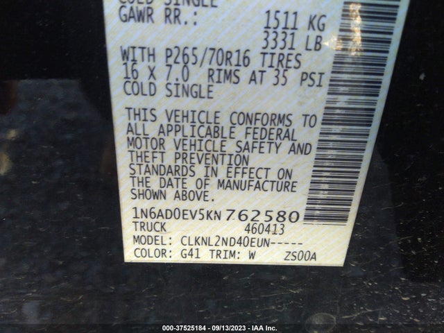 Nissan Frontier Sv 2019 1N6AD0EV5KN762580 Image 9