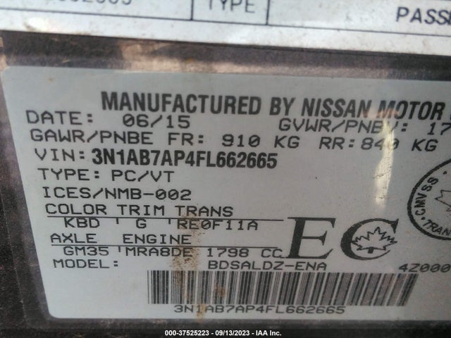 2015 NISSAN SENTRA FE+ S/SV/S/SR/SL VIN: 3N1AB7AP4FL662665
