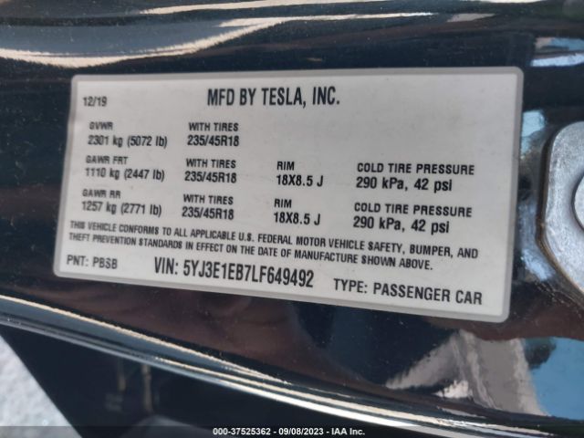 5YJ3E1EB7LF649492 Tesla Model 3 Long Range