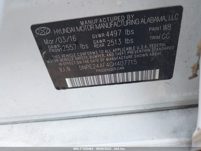 Hyundai Sonata 2.4l 2016 5NPE24AF4GH407715 Image 9