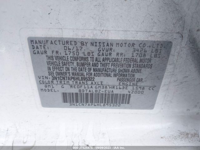 3N1CN7AP6HL895322 Nissan Versa Sedan Sv
