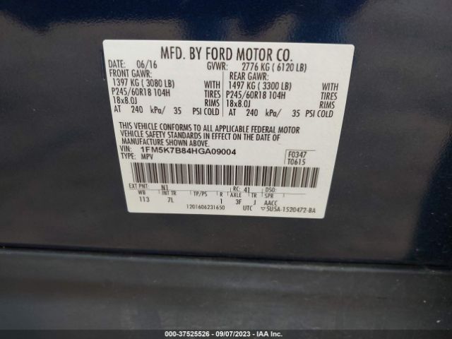 1FM5K7B84HGA09004 Ford Explorer Base