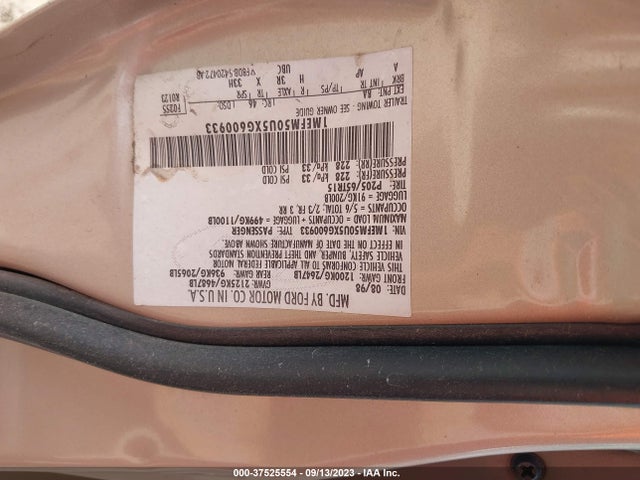 1999 MERCURY SABLE GS VIN: 1MEFM50U5XG600933
