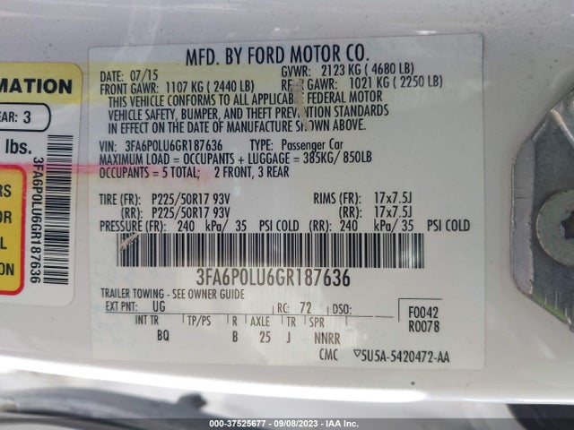 Ford Fusion Se Hybrid 2016 3FA6P0LU6GR187636 Image 9