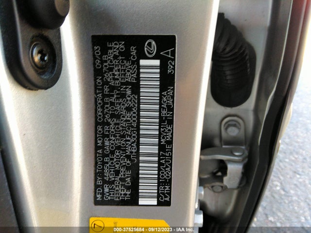 2004 LEXUS ES 330 VIN: JTHBA30G140006222