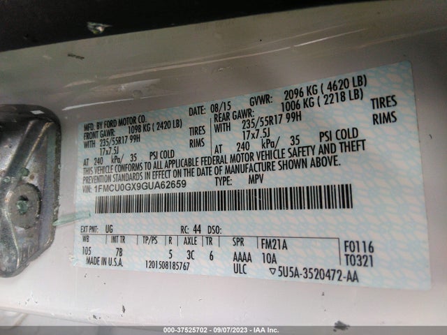 Ford ESCAPE SE 2016 1FMCU0GX9GUA62659 Image 9