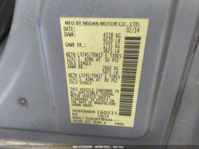 5BZBF0AA6EN160215 Nissan Nvp S