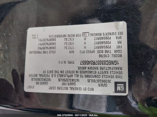 Aukcja sprzedaży 2007 Chevrolet Tahoe Police, vin: 1GNEC03037R345657, numer aukcji: 37525905