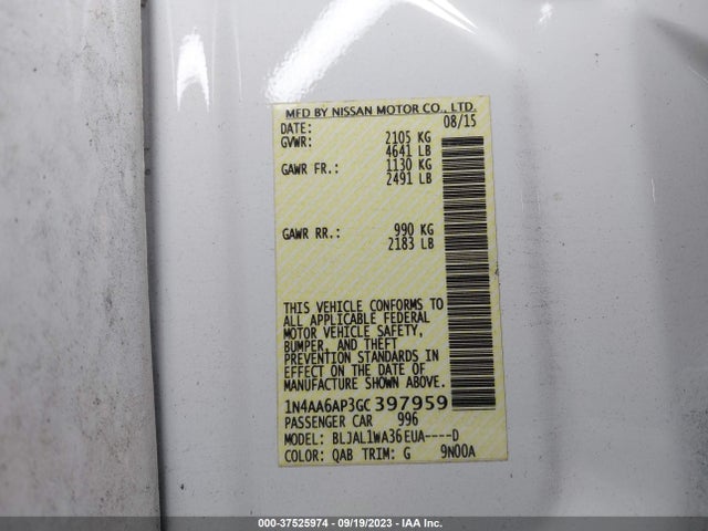 Nissan Maxima 3.5 Sr 2016 1N4AA6AP3GC397959 Image 9