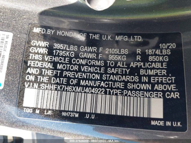 SHHFK7H6XMU404922 Honda Civic Hatchback Ex