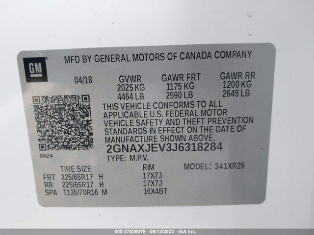 Chevrolet EQUINOX LT 2018 2GNAXJEV3J6318284 Image 9