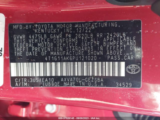 4T1G11AK6PU121020 Toyota Camry Se/se Nightshade