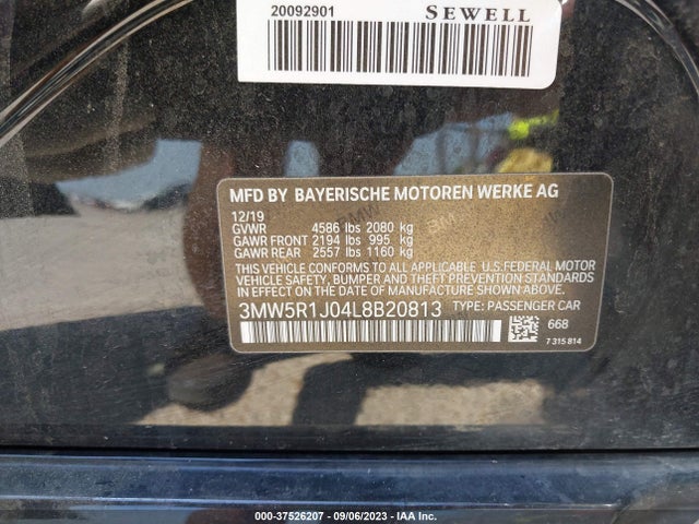 BMW 3 Series 330i 2020 аукцион фото