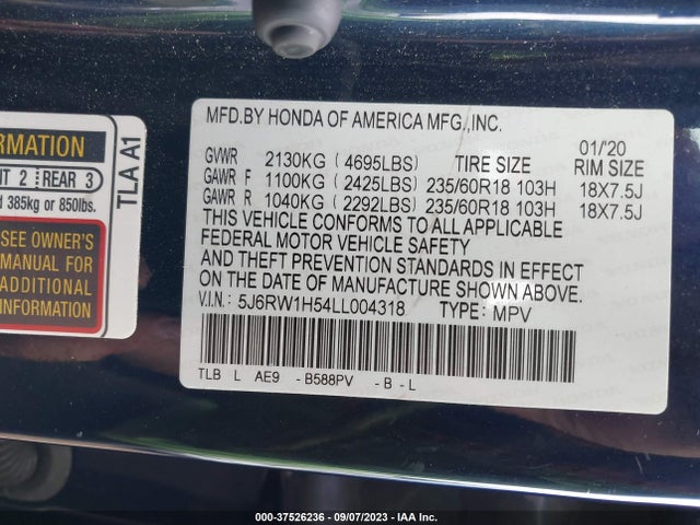 Honda CR-V EX 2020 5J6RW1H54LL004318 Image 9